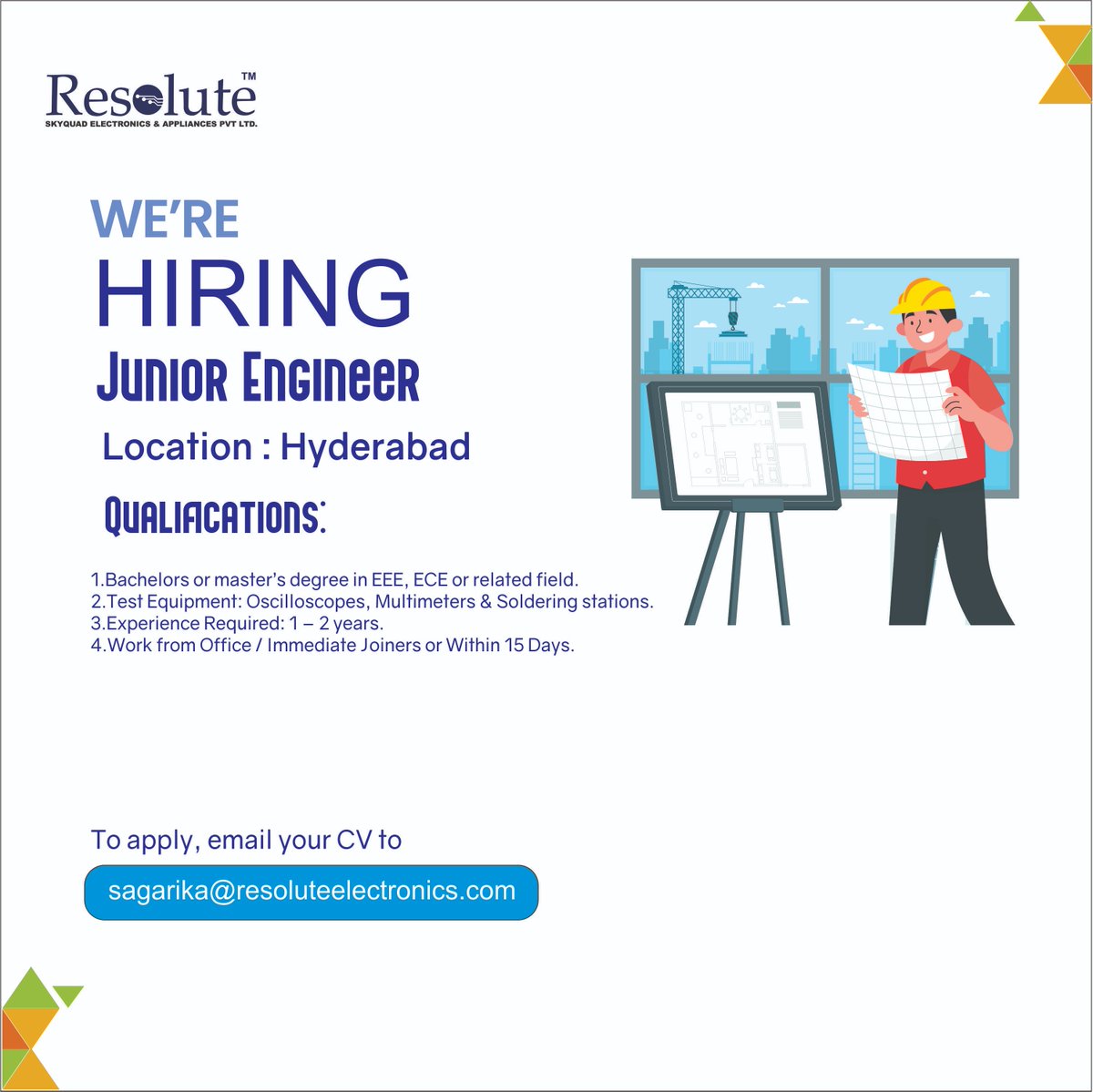 Radiantskyworth's tweet image. We are seeking for a testing engineer with 1-2 years of expertise in this industry.  

To apply for this job, please send your CV / Resume to sagarika@resoluteelectronics.com 

 #testingengineer #qualityassurance #agile #adaptive #savvy