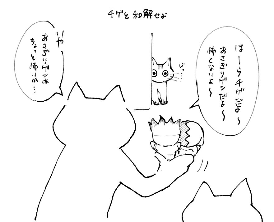 これ撮るまで猫がめちゃくちゃ千ゲを警戒してて必死に慣れさせようとしてたんだけどはたから見ると異常光景で面白かった 