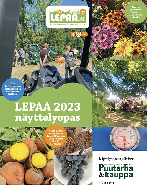 Koko puutarha-alan kokoava Lepaa 2023-näyttely koittaa 17.-19.8. Sähköisestä näyttelyoppaasta löytyy näytteilleasettajat, seminaarit, kartat ja tapahtumat. Tutustu ja suunnittele käyntisi Lepaan kartanomaisemiin:
puutarhakauppalehti.smartpage.fi/nayttelyopas-2…… #lepaa2023 #lepaanayttely