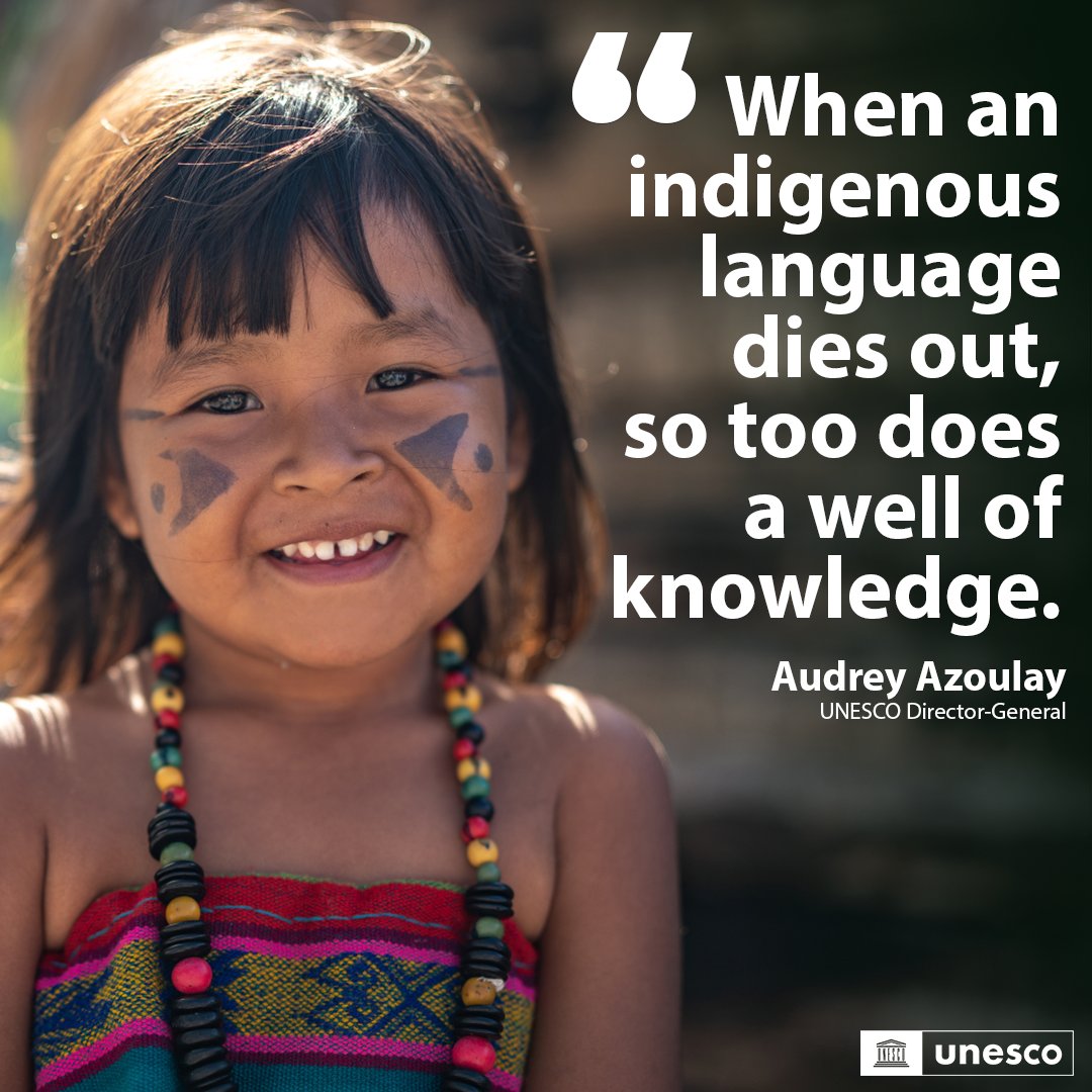 🌍 Each indigenous language embodies invaluable history, culture, values &amp; wisdom nurtured across generations.

Preserving #IndigenousLanguages is absolutely vital to safeguarding our rich cultural &amp; intellectual legacy, cherished by all.

on.unesco.org/indigenous #WeAreIndigenous