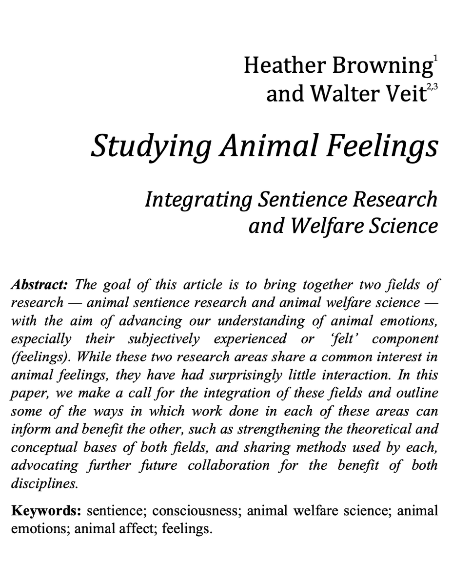 Our new paper is out in the Journal of Consciousness Studies, looking at some of the connections between animal sentience research and animal welfare science and how they can most fruitfully collaborate
doi.org/10.53765/20512…