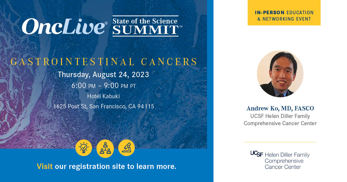 OncLive's tweet image. Registration is open! Join Andrew Ko, MD, FASCO of @UCSFCancer as he chairs an OncLive SOSS GI Cancers in-person education and networking event on 8/17 at 6:00 PM! #SOSS

Register Today: ow.ly/RliS50Pr4Ah