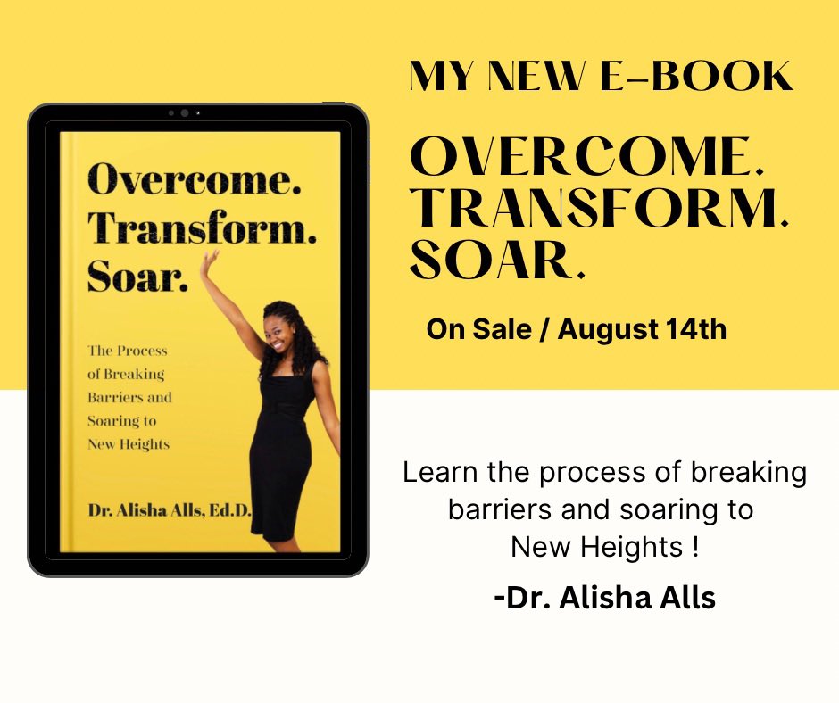 dralishaalls's tweet photo. In 5 days my e-book “Overcome. Transform. Soar” will be released on Amazon!￼￼ Get ready to celebrate my birthday and my book launch on August 14th 💛🎉🎊 

#DrAlishaAlls #DrAlls #overcome #transform #soar #growth #personalgrowth #reader #mentalhealth #ebook #book https://t.co/AVPFqrpGlr