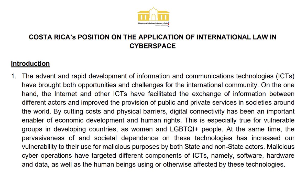 KuboMacak's tweet photo. Two States have recently issued position papers on int'l law in cyberspace: Costa Rica 🇨🇷 and Denmark 🇩🇰

You will find both in the #CyberLawToolkit database: https://t.co/14C1SYdhlx

The Toolkit allows you to research and compare national positions of 30 States (and counting!) https://t.co/1VzSh8Hi9G