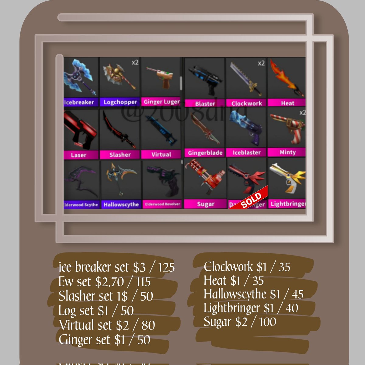 2008dria's tweet photo. Selling RH items and mm2 godlies for Paypal (fnf + cover fees) &amp; Gcash!
#Royalehigh #Royalehighitems #Royalehightrades #Royalehighoffers #royalehighcrosstrade #mm2godlies #mm2offers #MM2 #Mm2trading #SellingRhi #Royalehighdiamonds #royalehighitems  got sp ww set paci broom rhd https://t.co/kkR6W6eqYL