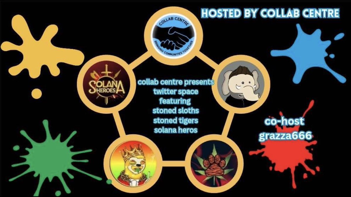 Thursday 17th August 
Collab Centre Showcase
The 1st episode
If you are a project that doesn’t know <a href="/centre_collab/">🐺Collab Centre</a> this should interest you
If you know Collab Centre, support is everything 
Welcoming to stage <a href="/StonedSloths3/">The Sloths</a> <a href="/Stoned_Tigers/">Stoned Tigers 🐅</a> <a href="/solanaheroes_/">Solana Heroes-Heroes Mint Live! Villains Sold Out!</a> 

x.com/i/spaces/1BRKj…