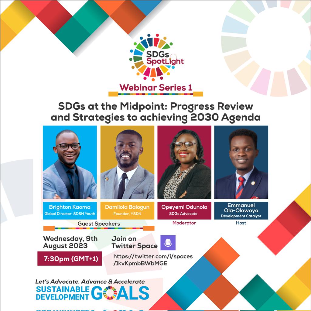 🥁🥁🥁Introducing Spotlight Webinar Series 1!  Our esteemed guest speakers will share their inspiring journeys and strategies for driving meaningful change for a more sustainable future✨🌏

Host: <a href="/sdgscatalyst/">Emmanuel Ola-Olowoyo</a>

⏲️Join us by 7:30pm WAT. Link to join: x.com/i/spaces/1kvKp…