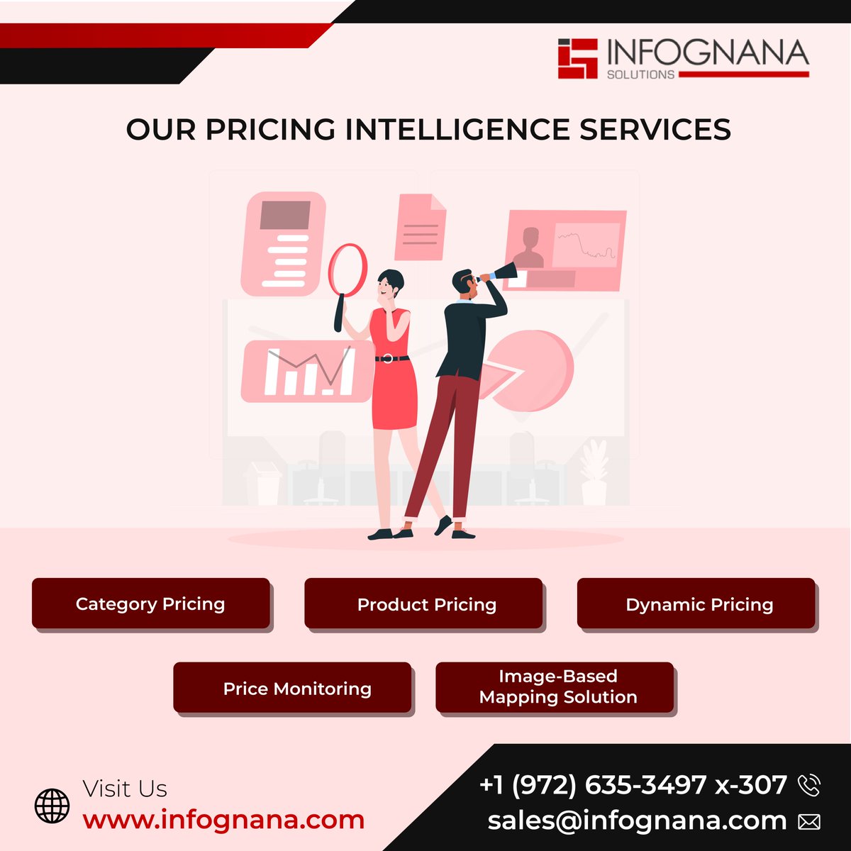 Infognana's tweet image. The Power of #PricingIntelligence with #Infognana🎯Stay ahead of the competition with our services Category Pricing🏷️#ProductPricing💲Dynamic Pricing 📈#PriceMonitoring 🔍Imagebased Mapping Solution 🖼️Elevate your business and Increase profitability today!#IG #IGSolutions