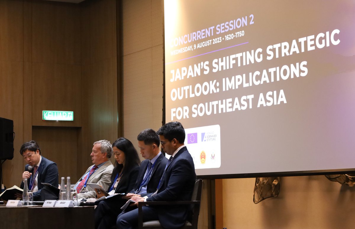 ISIS_MY's tweet photo. #36APR Concurrent Session 2 - Japan's shifting strategic outlook: implications for Southeast Asia with  @ariesarugay, @ThitinanP, @CSISIndonesia's Dr Shafiah Muhibat, @BradGinTokyo &amp; @kenj0126. https://t.co/ti5yfRaV39