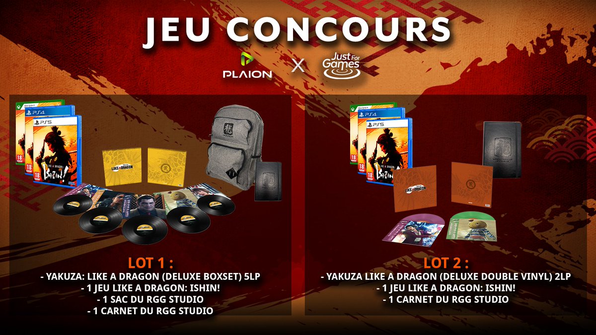 MaxEnt_FR's tweet image. À l'occasion de la sortie des deux boxset vinyle Yakuza Like A Dragon, Just For Games et PLAION vous offrent deux lots exceptionnels ! ✨

Pour participer :
✅ Suivre @PLAION_FR &amp;amp; @JustForGames_FR
🔁 RT ce post
🎟 T.A.S le 12/09, 2 gagnants