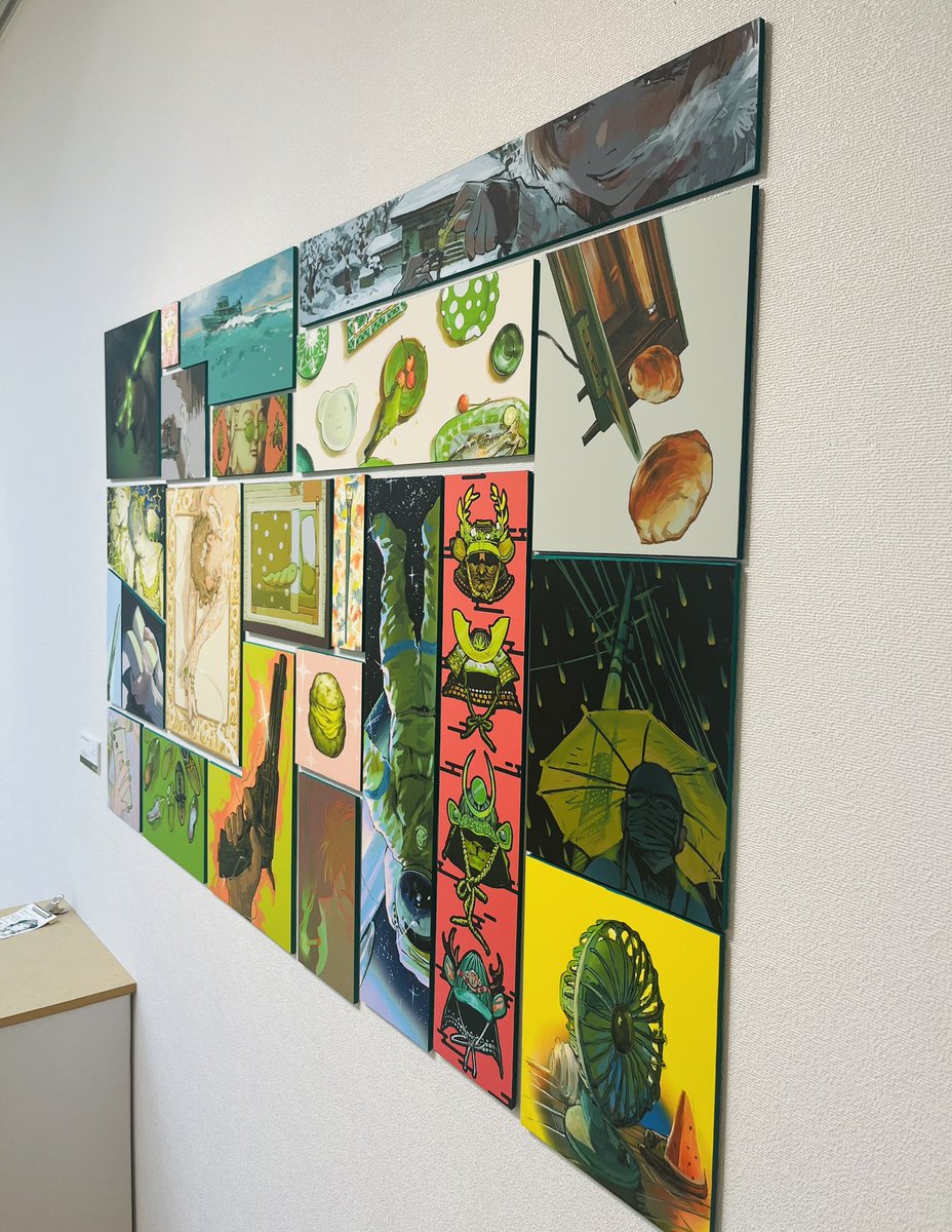 『Human Green Work 』 この前開催したグループ展に展示した作品です😊人工の"緑"をテーマにいっぱい描きました❗️