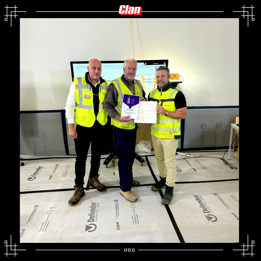 Clanstweets's tweet photo. 🌟🏆 Congratulations to Wayne McIntyre on receiving the prestigious safety award from Steve Boyd, Head of Construction Regions (North) at @Lendlease, the Management Contractor for Manchester's Our Town Hall Project.
#SafetyAward #CommitmentToSafety #TeamClan https://t.co/u6J6o2dc3D