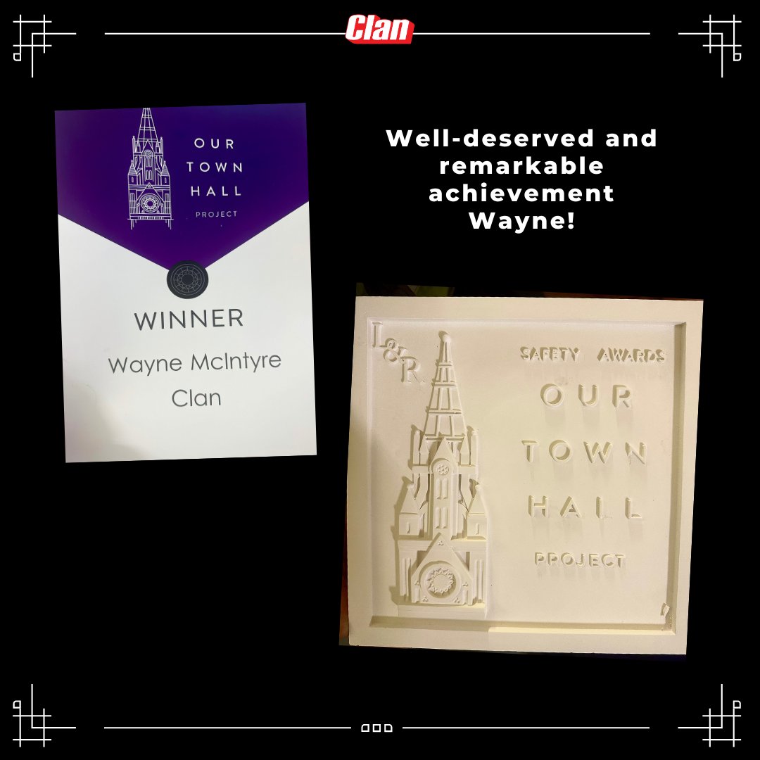Clanstweets's tweet photo. 🌟🏆 Congratulations to Wayne McIntyre on receiving the prestigious safety award from Steve Boyd, Head of Construction Regions (North) at @Lendlease, the Management Contractor for Manchester's Our Town Hall Project.
#SafetyAward #CommitmentToSafety #TeamClan https://t.co/u6J6o2dc3D
