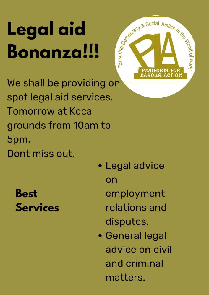 Don't miss out on this opportunity to receive free legal advice and assistance during the Legal aid Bonanza at KCCA Lugogo grounds.
