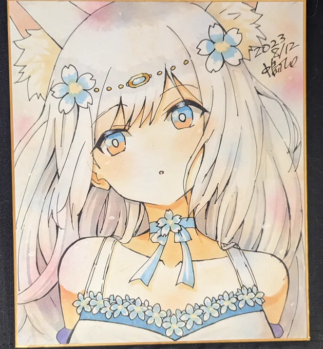 こはくさんの色紙! 服のデザイン間違えたまま線画描いてしまった!