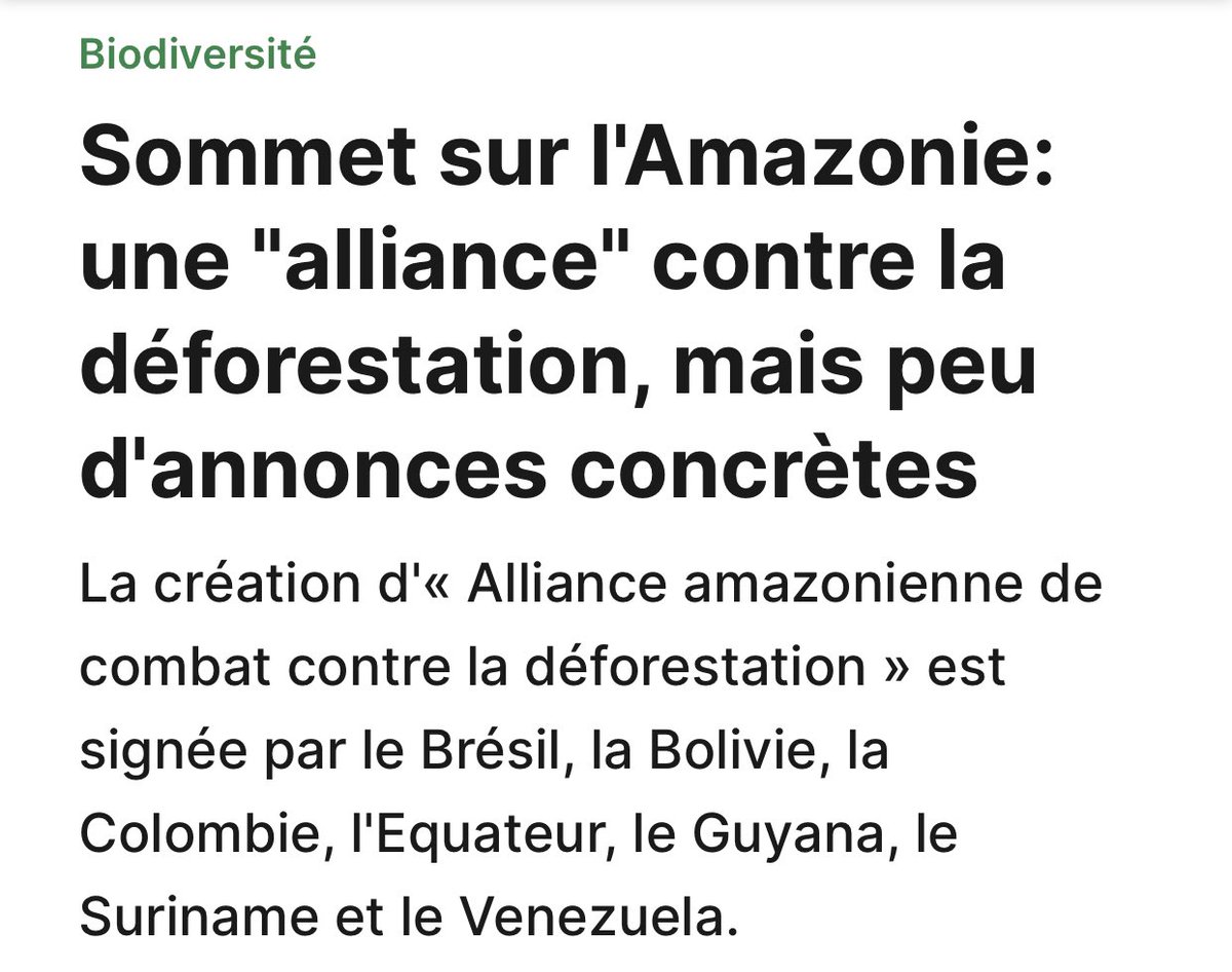 jfkbismuth's tweet photo. Depuis hier les médias français et les députés Nupes tentent de nous faire croire que le sommet sur l’Amazonie etait un tournant historique auquel #Macron n’a pas participé.

Conclusion 0 mesure concrète. Juste une déclaration 🤡
Macron lui agit avec le #OneForestSummit 😇🇫🇷 https://t.co/Bph2Md5KhM