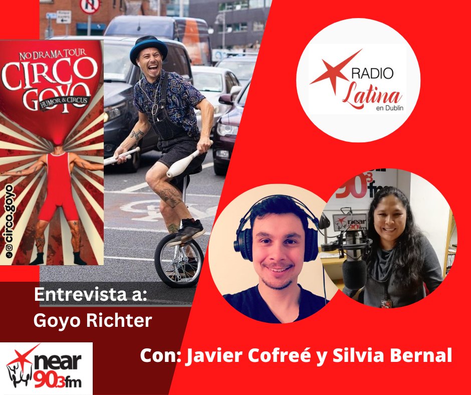 Hola latinos!...  Hoy #RadioLatinaDublin llega con  Silvia y Javier quien entrevistó a Goyo Richter, artista circense que actualmente se encuentra en Dublín de gira por Europa con NO DRAMA TOUR. Escucha el programa completo de 6 a 7PM por <a href="/nearfm/">Near FM</a> 90.3 y radiolatina.ie