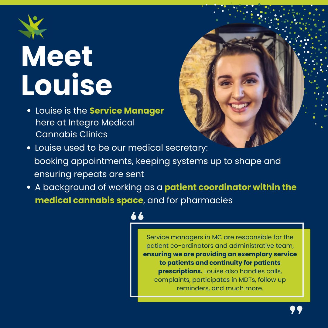 ClinicsIntegro's tweet image. We&apos;re shining the spotlight on service manager Louise! ☀️

Many people are not aware of how important service managers are in a UK medical #cannabis clinic. Without managers like Louise,  medical cannabis clinics would not be able to offer a quality service.

#ServiceManager