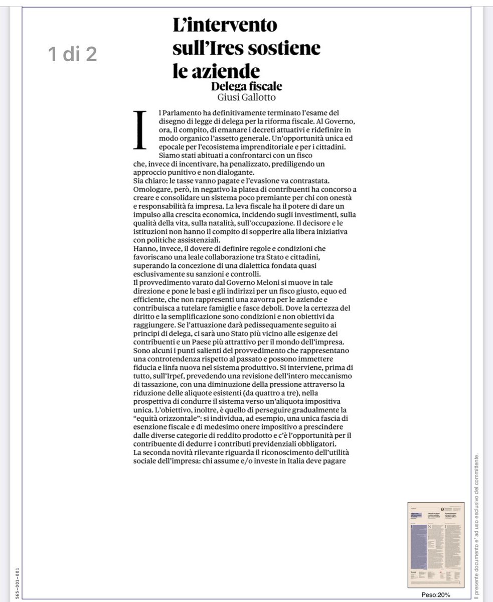 GiusiG's tweet photo. Su @sole24ore un mio commento sul ddl di delega per la riforma fiscale 
#delegafiscale #governo #nuovereti #aidi https://t.co/TWFI0fWEnQ