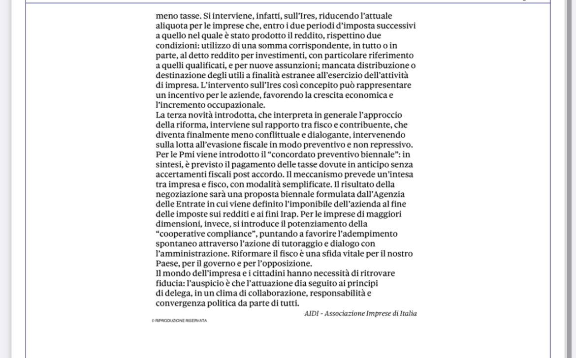 GiusiG's tweet photo. Su @sole24ore un mio commento sul ddl di delega per la riforma fiscale 
#delegafiscale #governo #nuovereti #aidi https://t.co/TWFI0fWEnQ