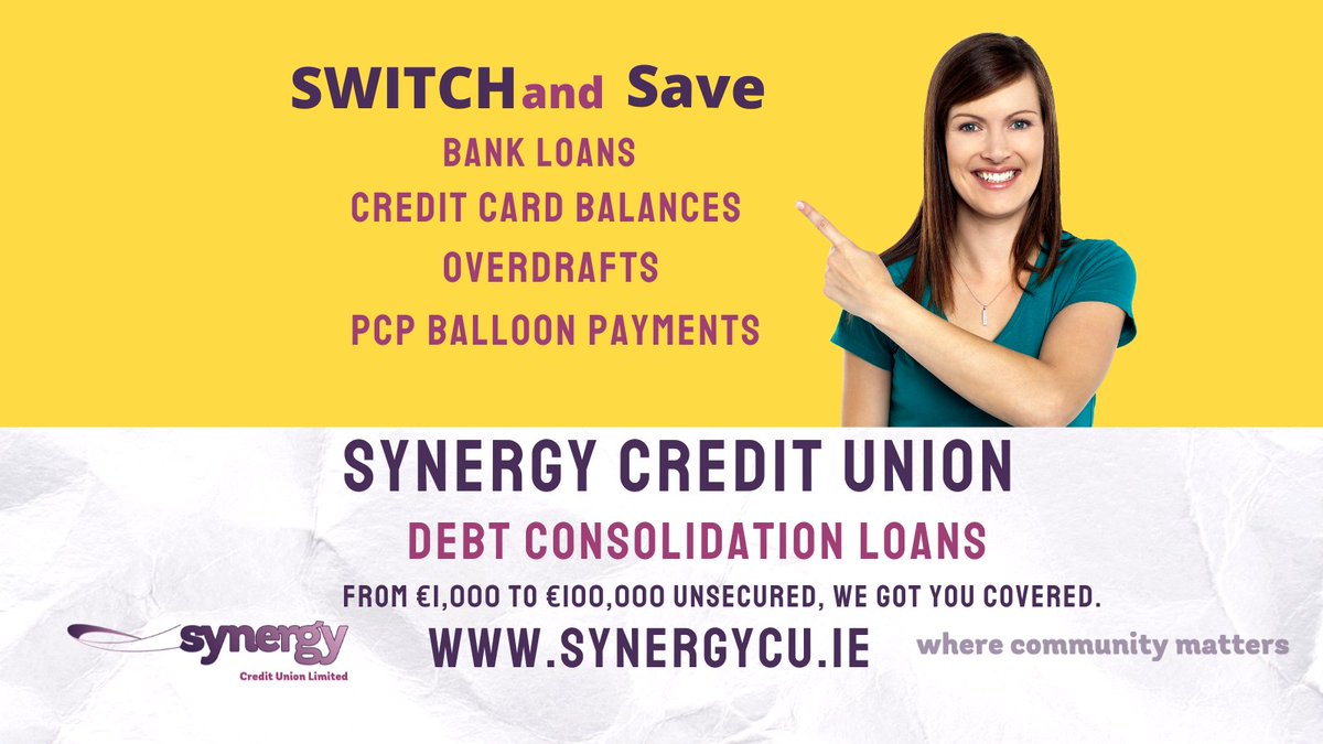 🔄 Switch your bank, car loan, or credit card balance and avail our fantastic 6.95% (7.2% APR) rate.
 
📞Talk to us on Freephone 1800 272927 to explore your options and see how much you'll save. 

See Here: synergycu.ie/loans/switch-s… 

 #CreditUnion #LoveLocal #consolidate 🏦🌍