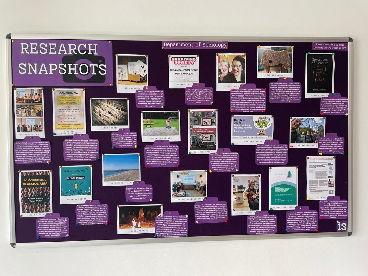 Rare August day in the office but great to see the corridors coming alive with some of the things my colleagues from @SociologyLancs have been up to over the past year! #ResearchSnapshots