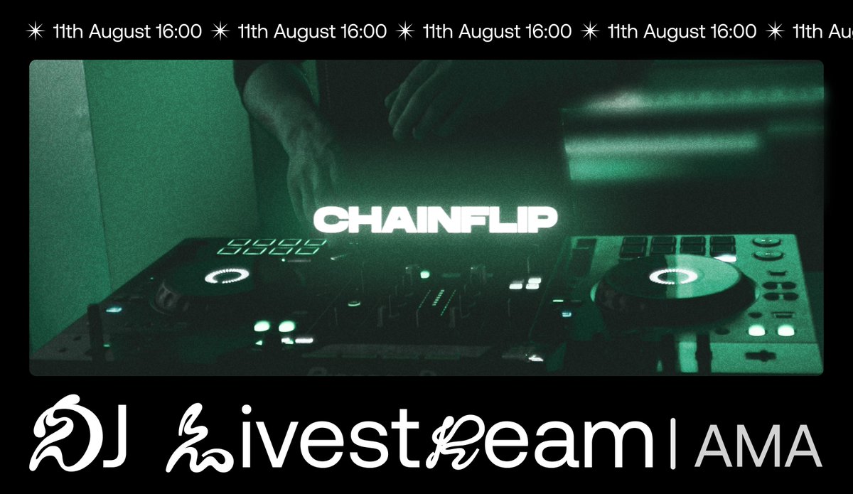 Chainflip's tweet photo. This Friday the 11th at 16h00 CET (14h00 UTC).

We are bringing back the Livestream AMA's! Tune in to the team spinning some tunes live whilst answering your very best &amp; serious protocol related questions.

If you would like to ask us any questions ⬇️
https://t.co/qA9vjWINwy https://t.co/i78VrD8UtY