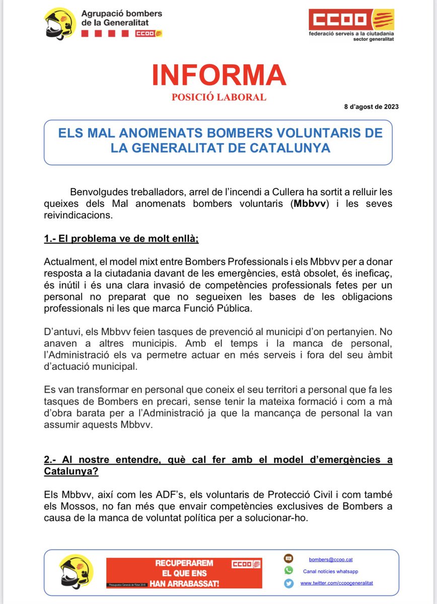 PauPuigs's tweet photo. Ja fa uns anys que soc BBVV DE LA GENERALITAT. Al seu dia em van dir que formava part d’un 50% d’un cos de Bombers modern i actualitzat on l nostra tasca era tant important. 
Mentida, mentida i mentida.
Pujo al camió i soc Bomber, independentment de si soc Voluntari o Funcionari. https://t.co/ziWMgGUjRV