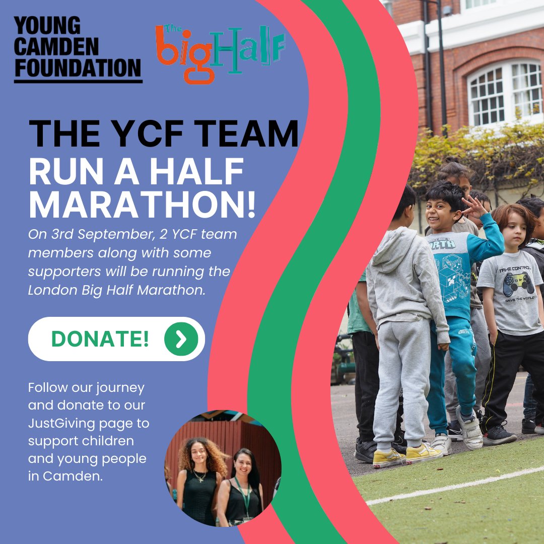 Young Camden Foundation is running The Big Half to raise money for our work supporting a membership of over 140 youth organisations in Camden! 🏃

Donate here: bit.ly/3DO7r6J ✨