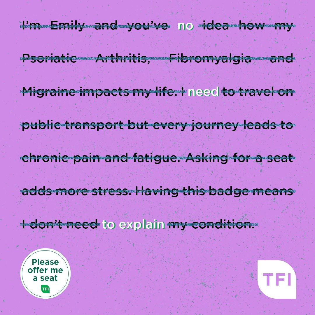 Luas's tweet photo. Travelling with a hidden disability or other condition? There's #NoNeedToExplain with the TFI "Please Offer Me a Seat" badge &amp; card. To see the locations where you can pick up a #POMAS badge &amp; card,please visit https://t.co/TWxlgoyTVB. https://t.co/zDkE4Iq5cu