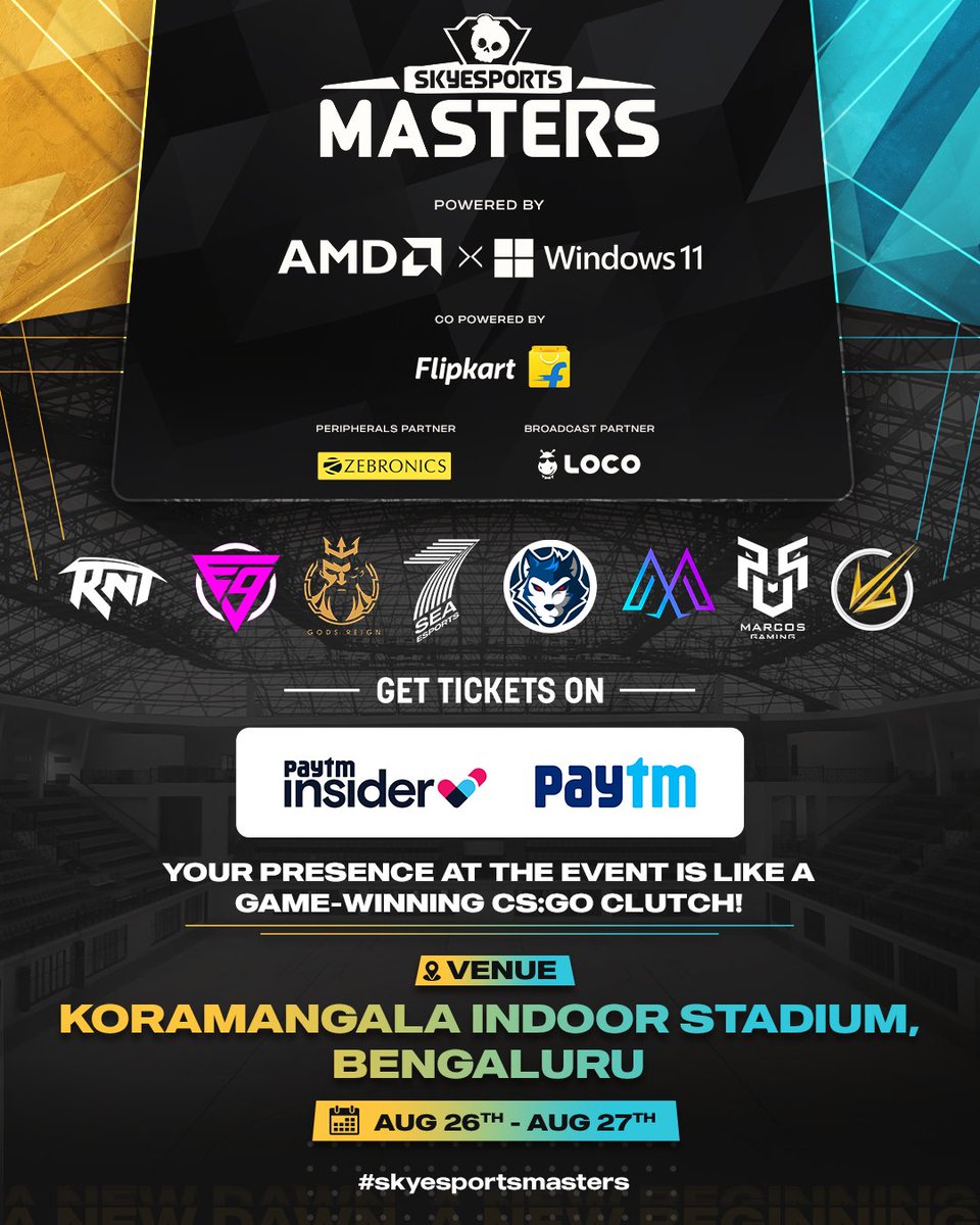 Diving into the Battle Grounds of Koramangala Indoor Stadium,Bengaluru on August 26th-27th with #7SeaCSGO! 🎮🔥 Let the Frag Fest Begin!Get your tickets now through Paytm Insider and become a part of the exhilarating Stadium Esports Experience! 🔥