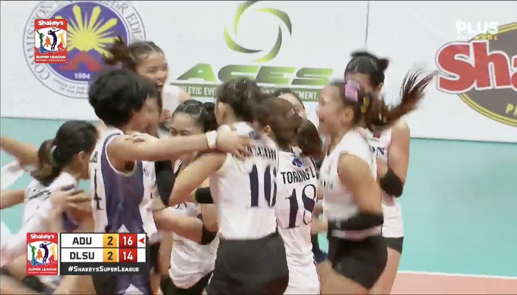 JUST IN: Adamson takes Game 1 of the  #SSLNationalInvitationals Championship series against DLSU! #ShakeysSuperLeague