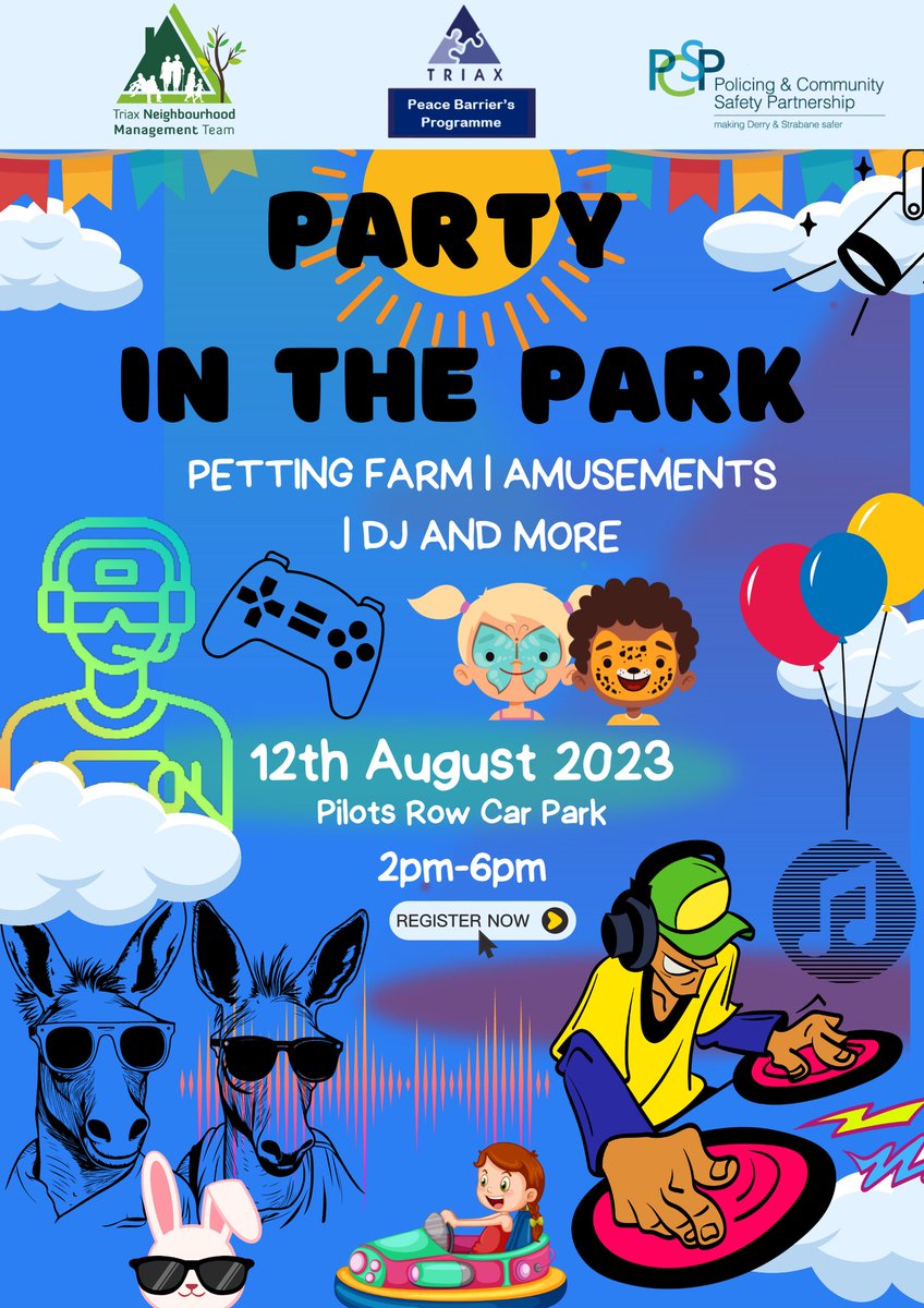 Party in the Park (formerly Big Bog BBQ) will return again this year📷📷
Saturday 12th August 23
2pm-6pm
Pilots Row carpark
Lots of activities including circus skills, face painting, henna tattoos, amusements, live music and much more
Please register at: forms.gle/kEnKRjxFgWiwgw…