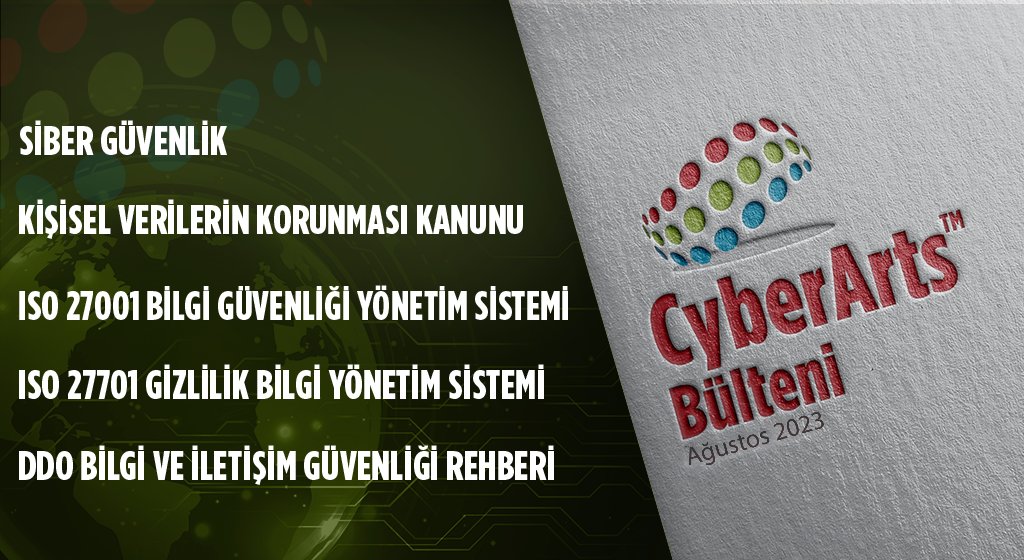 CyberArts Ağustos 2023 Bülteni'ni hala incelemediniz mi?

cyberartspro.com/wp-content/upl…

İyi okumalar!

#sibergüvenlik #cybersecurity #cyber #security #kvkk #gdpr #veriihlali #databreach #cyberarts