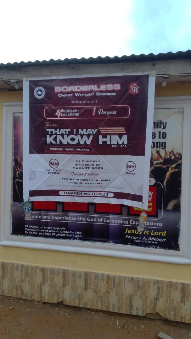 thmglobal's tweet photo. We outside at the Puposola Venue. Sunday 13th #august as we are getting #ready for #borderless #second #sunday our #banner is set on display. Please do not miss it. https://t.co/bmJyXMvWwU