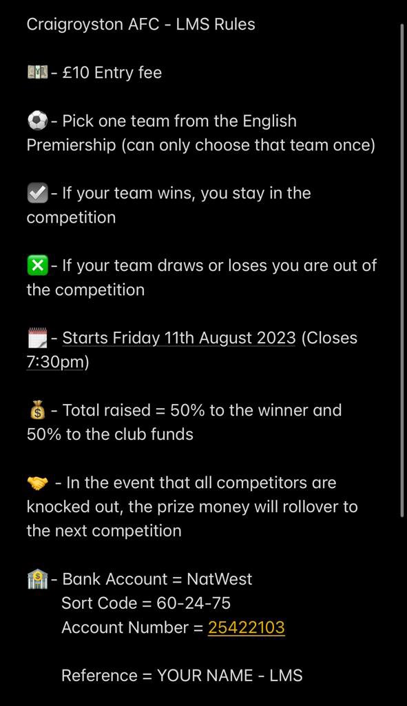EdinNorthFc's tweet photo. Craigroyston Afc last man standing.
Details below.
If you’re interested give us a DM with your selection. 
A spreadsheet will be posted weekly with all the entrants and selections. https://t.co/Id6JVpu01Z