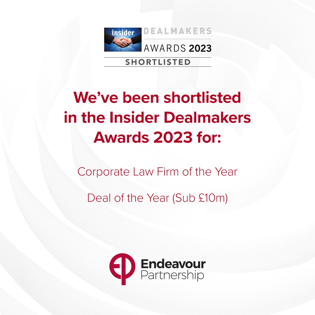 Congratulations to our corporate team who've been shortlisted in the North East Dealmakers Awards for the below categories:

Corporate Law Firm of the Year

Deal of the Year sub £10m for the acquisition of Tiger Filtration by FORUM European Smallcaps GmbH

#TeamEP <a href="/insiderneast/">Insider</a>