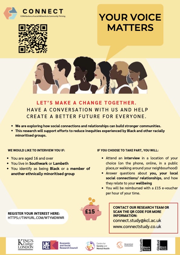📣Let's make a change TOGETHER!📣 We are recruiting participant to take part in our study. 👇 @IoPPN_Inclusion @KingsIoPPN @kcsamh @Lambeth_council @lb_southwark @DrJacquiDyerMBE @HannaKienzler @GHSMatKCL @KingsCollegeLon @HelenLFisher @BlackThrive @BlackThriveLbth @ThriveLDN