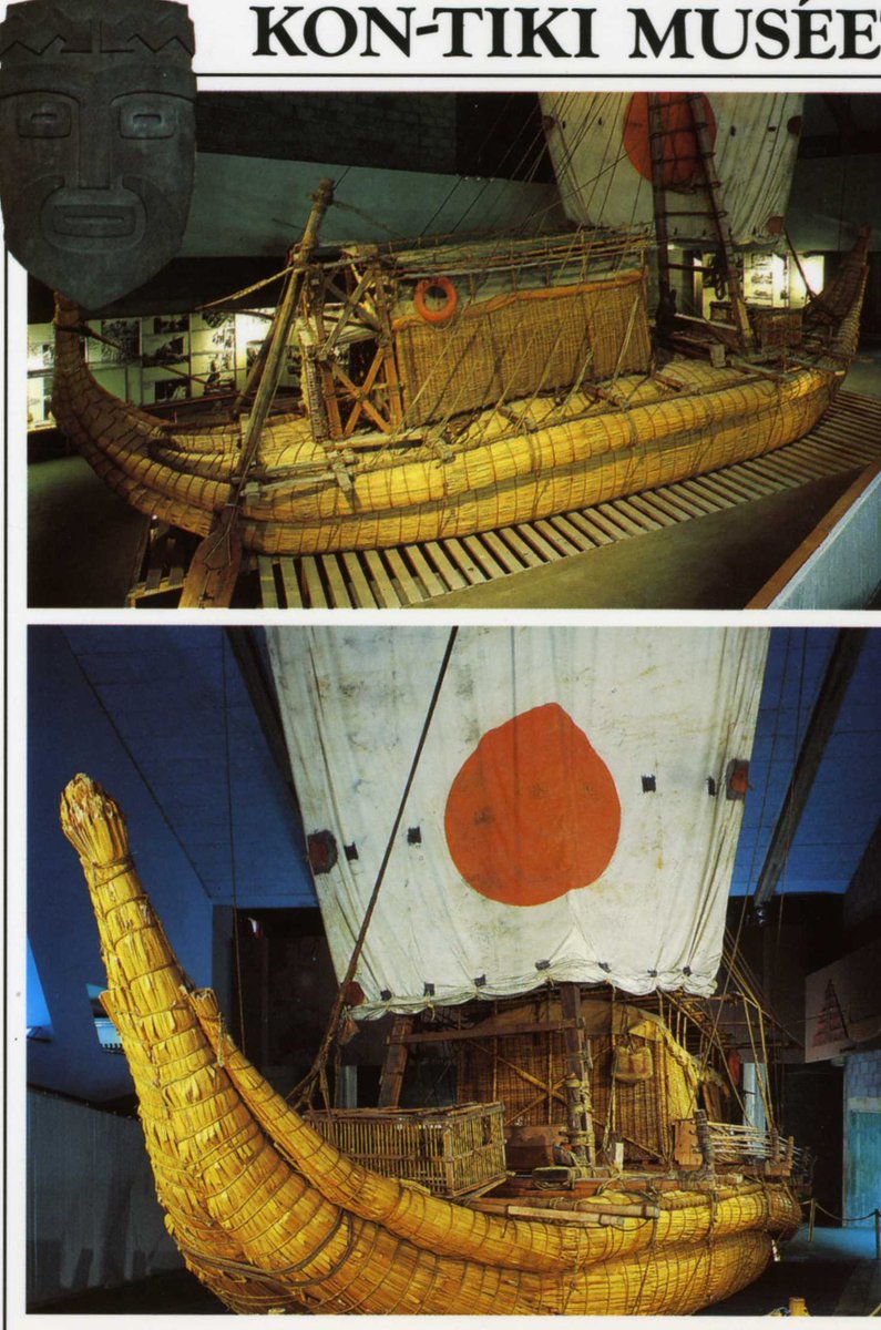melrakke's tweet photo. @retrospectorshq Postcard from Oslo Museum. #KonTiki still exists and can be viewed. Remarkable craft. Wonder how it would have survived the cold waters off #Redcar https://t.co/QQyYVugLLS