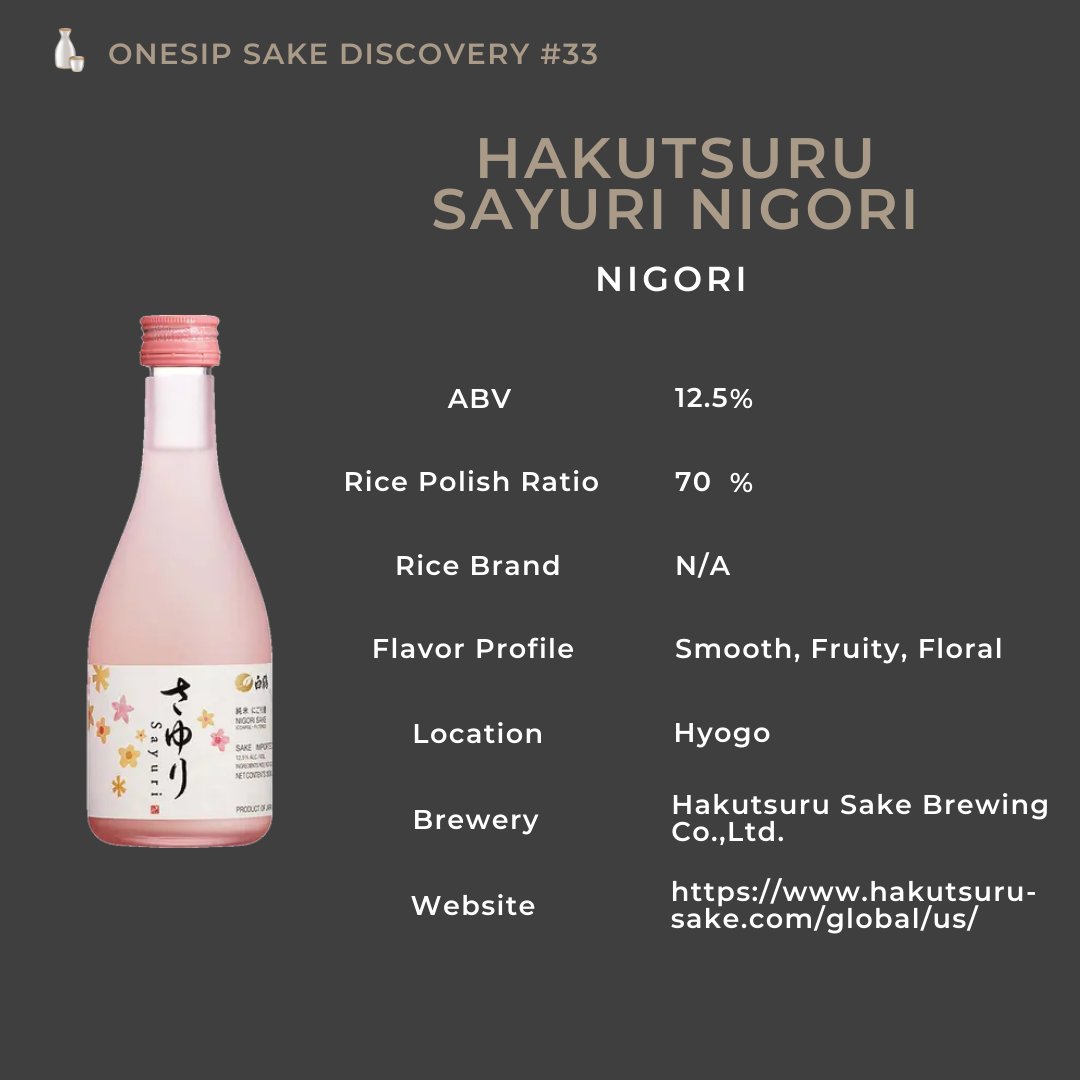 OnesipSake's tweet photo. OneSip Sake Discovery #33
Hakutsuru Sayuri Nigori
ABV: 12.5%
Rice Polish Ratio: 70%
Flavor: Smooth Fruity, Floral
Brewery: Hakutsuru Sake Brewing Co.,Ltd.

#sake
#sakelover
#hakutsurusayuri
#hakutsuru
#onesipsake
#日本酒
#清酒
#일본술
#白鶴
#白鶴さゆりにごり https://t.co/VlAv4dsrJD