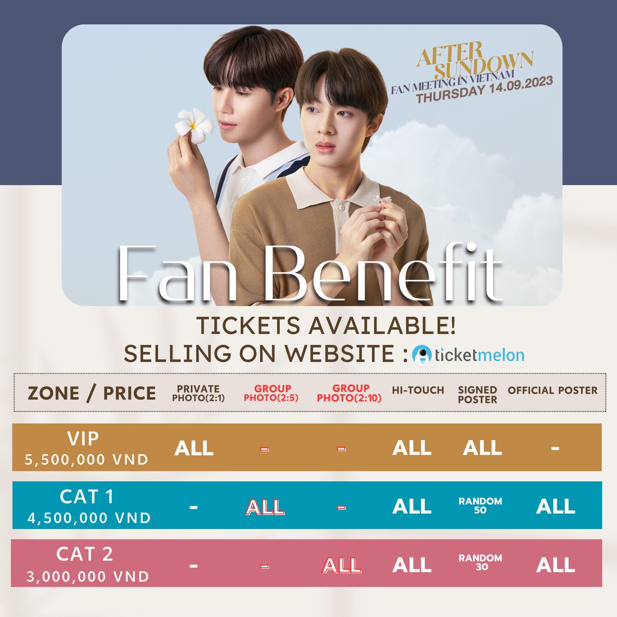 Koolcheng's tweet photo. Special Benefit for Fan clubs!
Because we want everyone come to cheer up to Zee Nunew with the event “After Sundown Fan Meeting in Vietnam”!!
Come and join the activities before watch movie acting of  Zee &amp; Nunew in “After Sundown” that will showing in Vietnam cinema! See you!! https://t.co/DjWij3gpmd