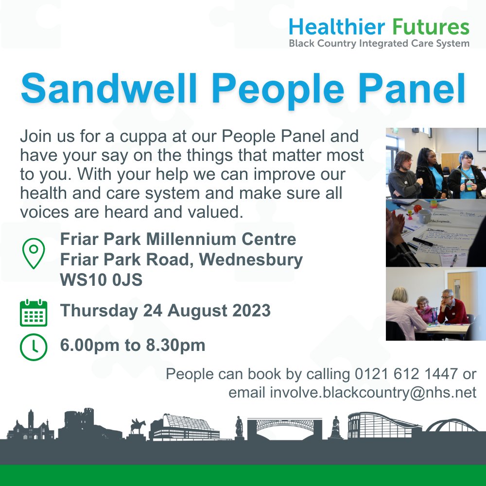 BlackCountryNHS's tweet photo. 📣Calling Sandwell residents.

With your help we can improve our health and care system and make sure all voices are heard and valued.

🗣️ Come and have your say on what matters to you on Thursday 24 August at Friar Park Millennium Centre, Friar Park Road, Millennium Centre https://t.co/Tm8Q4XVVwj