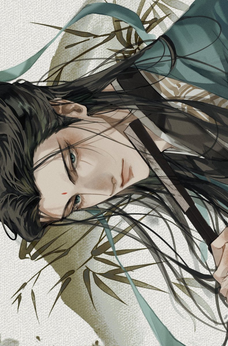 1boy male focus long hair black hair solo looking at viewer forehead mark  illustration images
