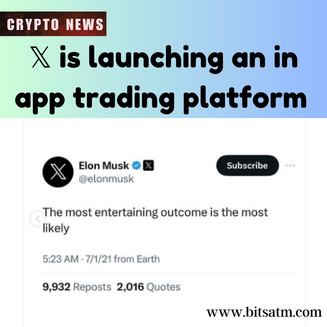 BitsAtm's tweet photo. X is seeking a financial data giant to build a trading hub inside the app
Follow @bitsatm for Crypto investments and updates
https://t.co/AYOx1pSiUz
#CryptoCurrency #Bitcoin #BitcoinSecureATM #Blockchain #DigitalCurrency #BTCATM #CryptoNews #AltCoins #CryptoTrading #Decentralized https://t.co/wbU1tihSqg