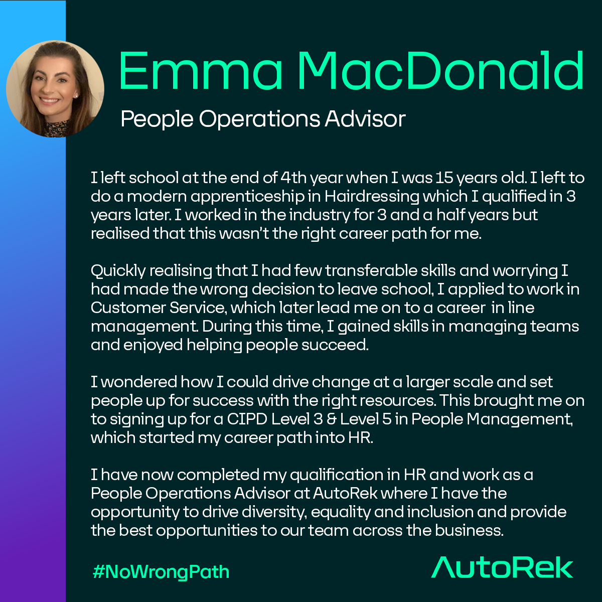 It’s exam results week in Scotland 📚 and AutoRek is proud to support #NoWrongPath. If things didn’t go as planned, know the results you got this week don’t have to determine your future. See how members of the AutoRek team got to where they are today 👇
