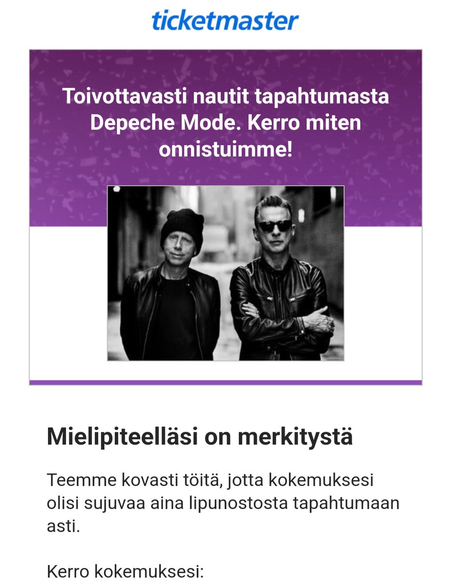 ArolaOlli's tweet photo. Kiitos kysymästä @TicketmasterFI! Mutta sehän peruttiin... varmasti ihan oli syytäkin sään takia. https://t.co/QCZfF7UERz