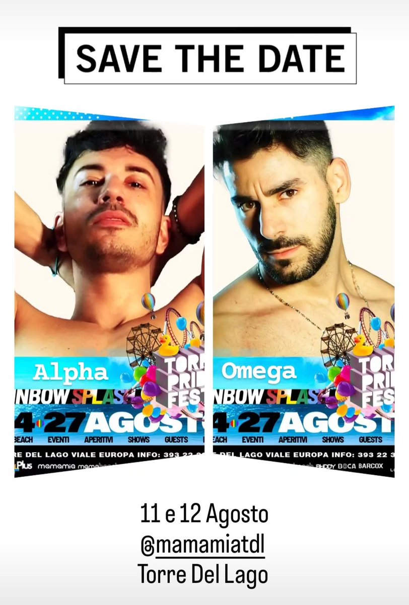 AlphaOmega_Boys's tweet photo. E se vi dicessimo che venerdì 11 e sabato 12 Agosto saremo ospiti al Mamamia di Torre del Lago @mamamiatdl per farvi ballare tutta la notte? 😈

E presto altre date live per venire a conoscerci! 😎 https://t.co/Q63BHZAxSv