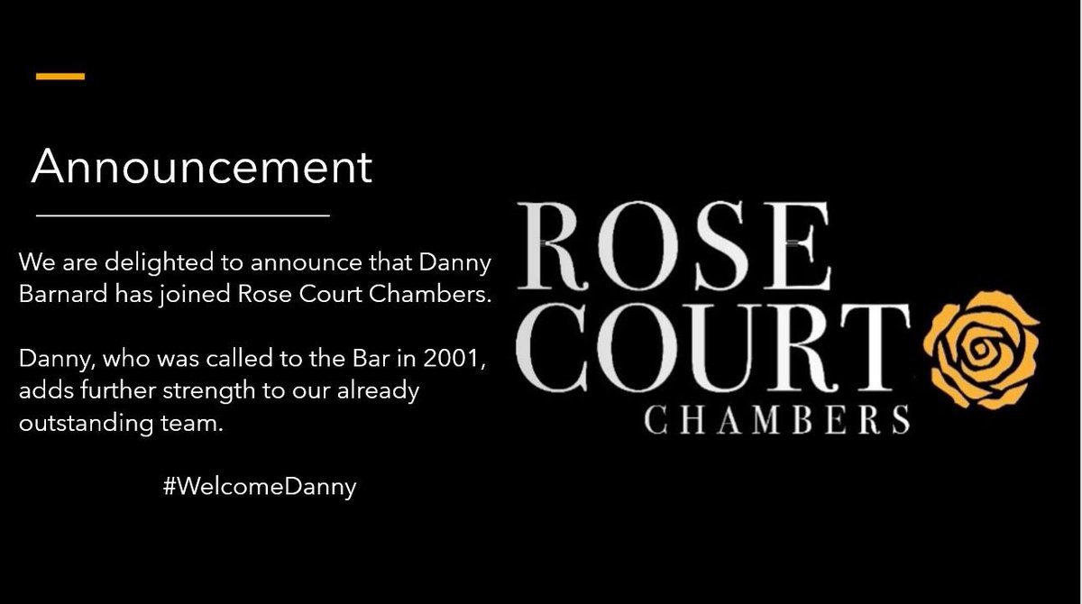 RoseCourtLaw's tweet photo. Welcome aboard Danny Barnard βπ»
#RoseCourtChambers https://t.co/CUnjGLAcPV