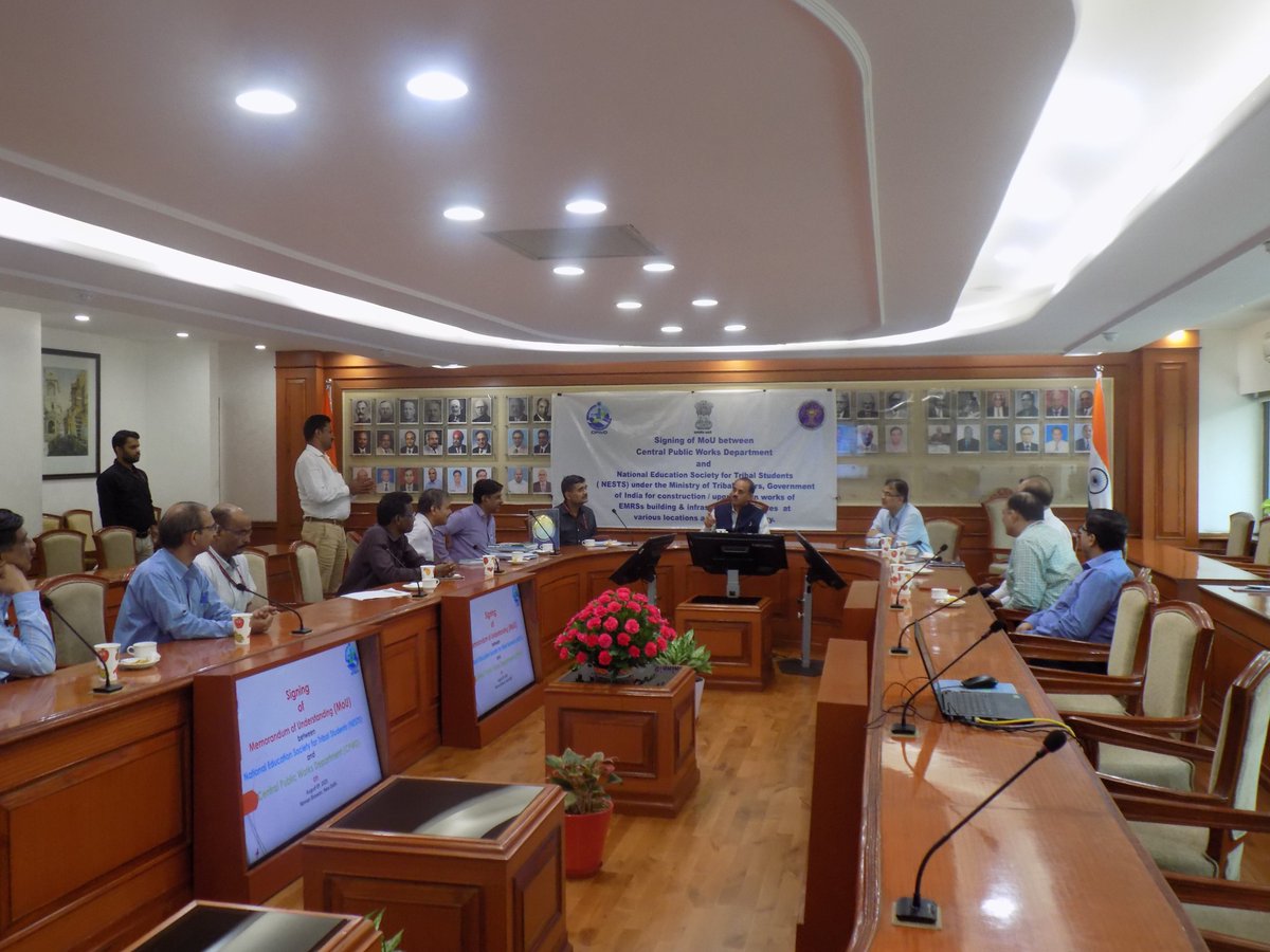 CPWDGOV's tweet photo. #MoU signed between #CPWD & National Education Society for Tribal Students (#NESTS) for the construction and upgradation of #EMRSs building & infrastructural services at various locations across the country on August 09, 2023 https://t.co/F04aYVppmT