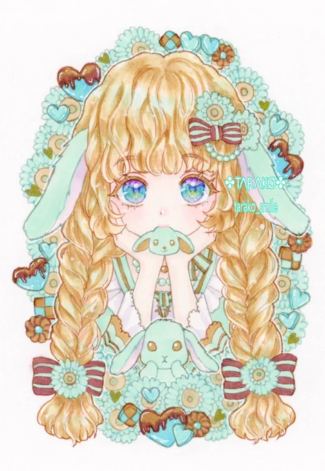 『チョコミントバニー』 眼差しの先には  #チョコミント展9 #アナログ絵